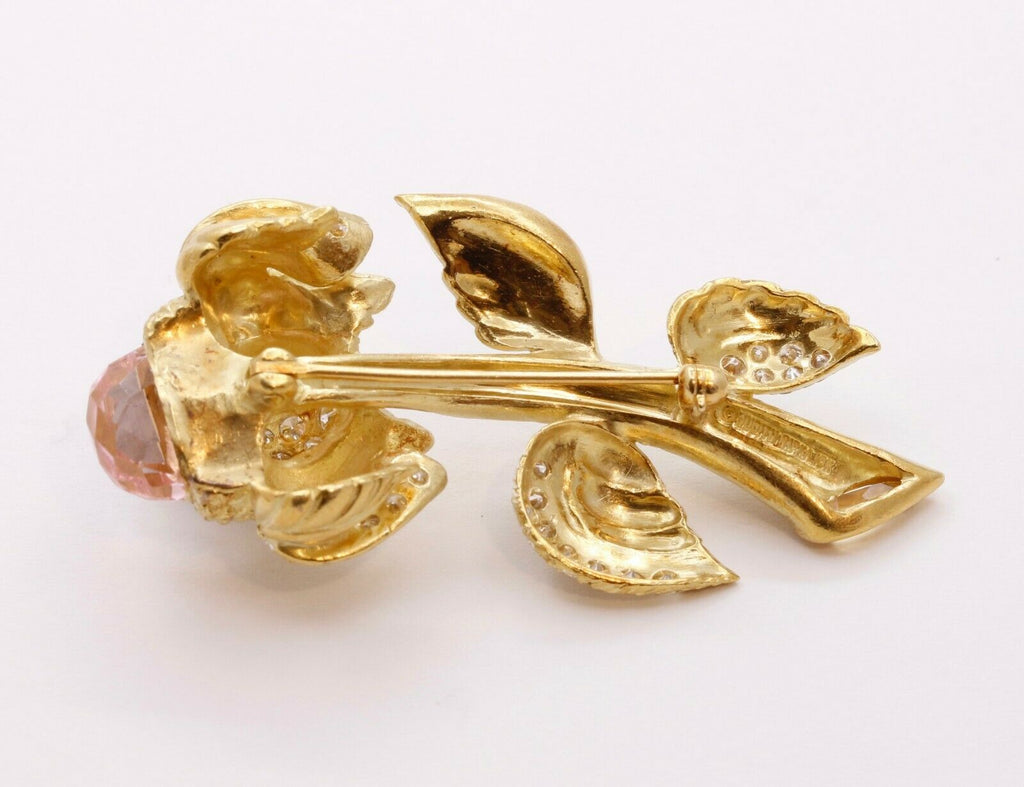Judith Ripka Vintage 18K Yellow Gold Pink Topaz Citrine Diamond Floral Brooch