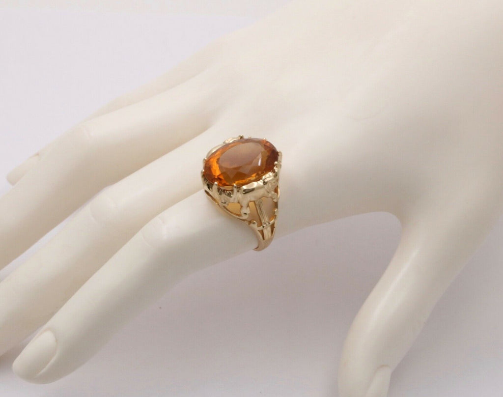 Vintage 10K Yellow Gold Citrine Elephant ring, Statement Ring.