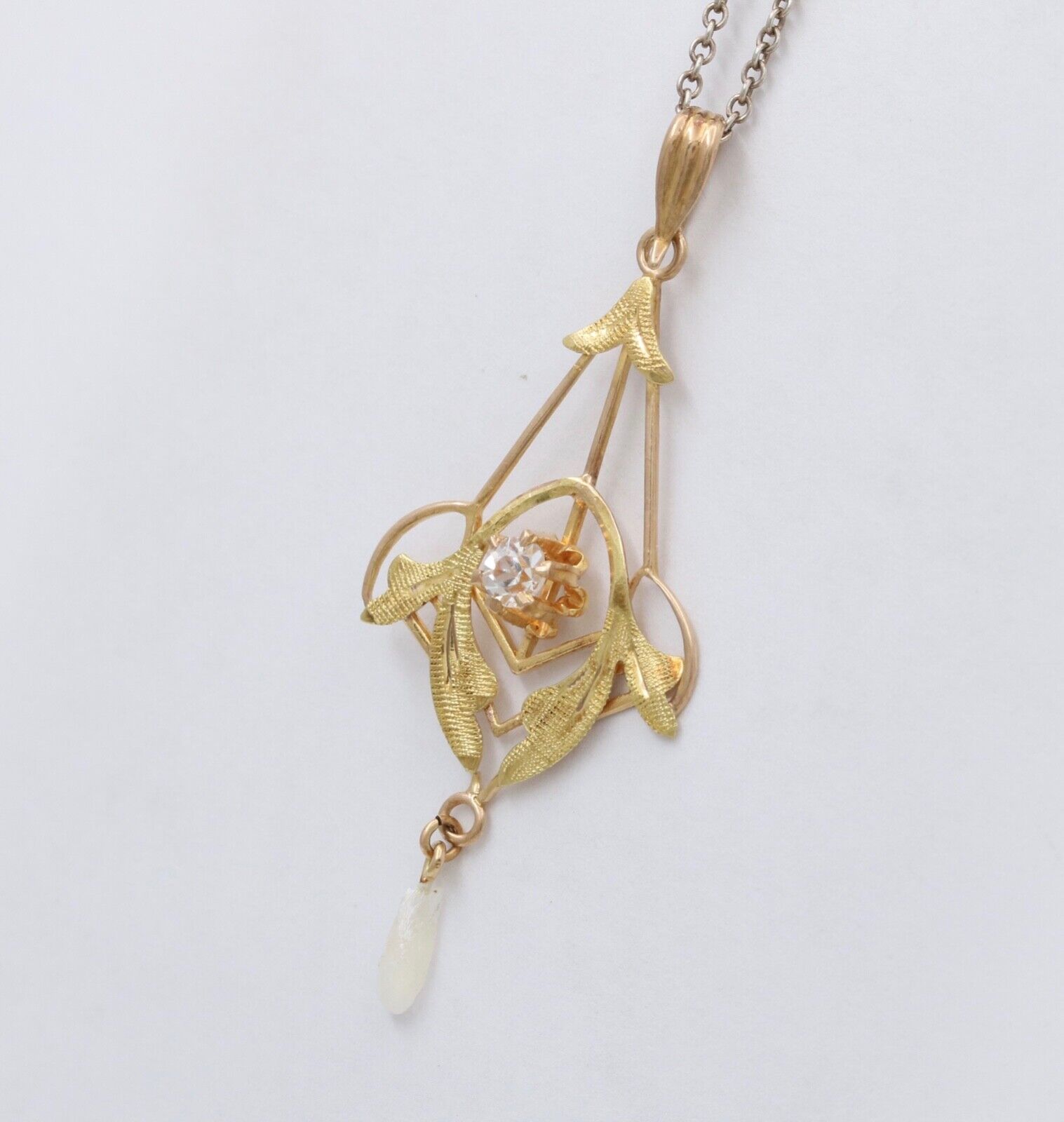 Art Nouveau Limestone Pearl 10K Yellow Gold Pendant
