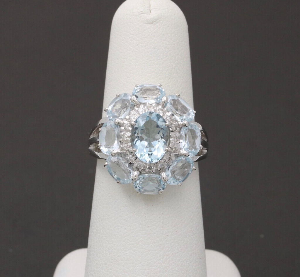 Vintage 18K White Gold Aquamarine and Diamond Ring