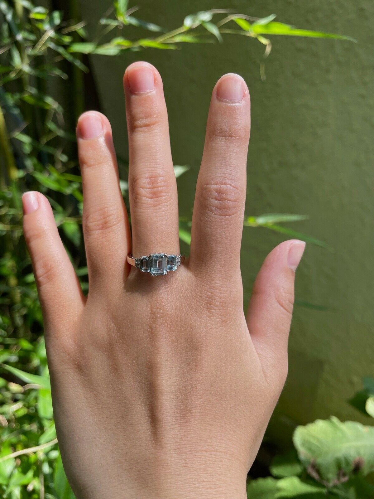 Estate Aquamarine and Diamonds 14K White Gold Ring