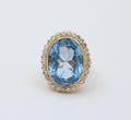 Vintage 24 Carat Blue Topaz Diamonds 14K Yellow Gold Ring