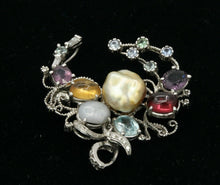 Load image into Gallery viewer, Vintage 18K White Gold Multi-Gemstone Diamond Brooch Pendant
