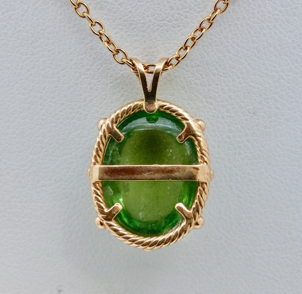 Vintage Cabochon Green Tourmaline 14K Yellow Gold Pendant