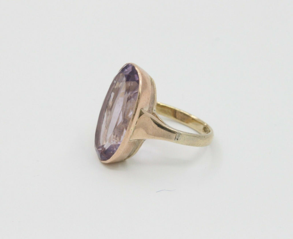 Vintage 9K Yellow Gold Rose De France Amethyst Solitaire Ring