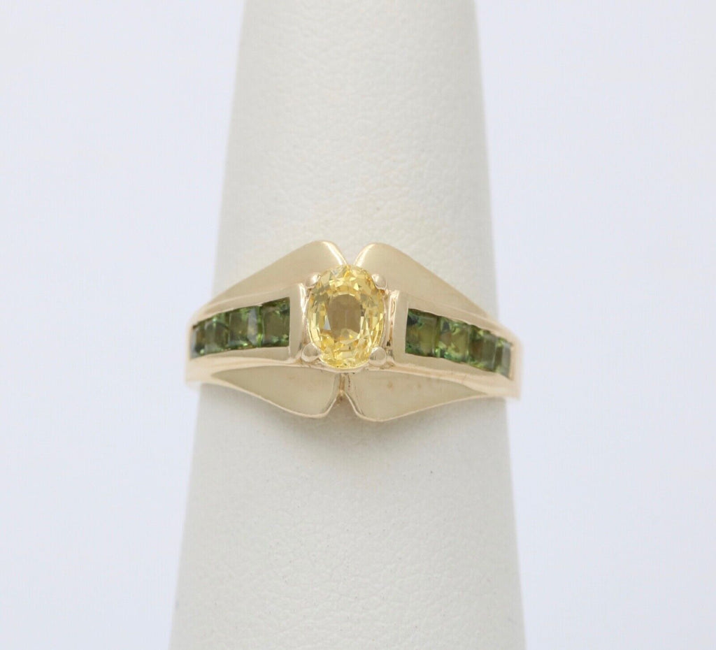 Vintage Citrine & Peridot 14K Yellow Gold Ring Band.
