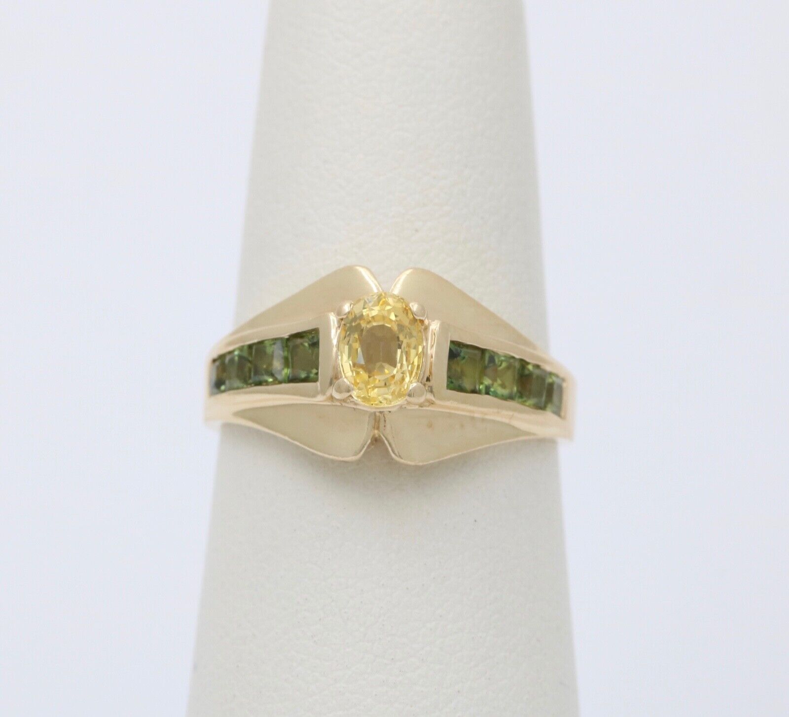 Vintage Citrine & Peridot 14K Yellow Gold Ring Band.