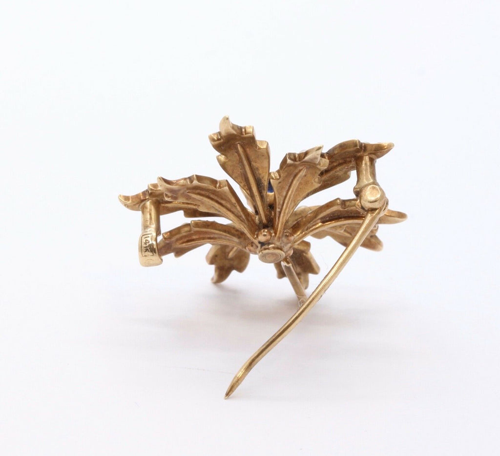 Edwardian 14K Yellow Gold Sapphire Seed Pearls Brooch Pin Pendant