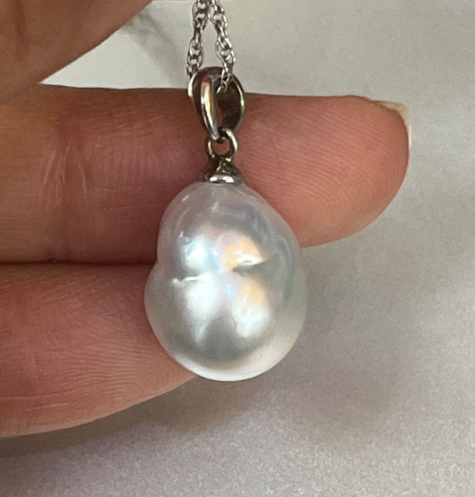 Vintage 14K White Gold Baroque Pearl Pendant, Necklace