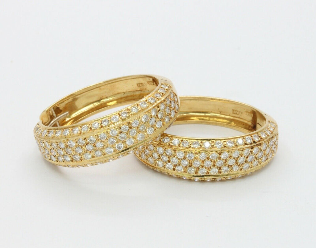 Vintage Ladies Fat 18K Yellow Gold Diamonds Hoop Earrings