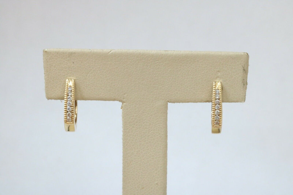Vintage Diamonds 14K Yellow Gold Huggie Milgrain Earrings