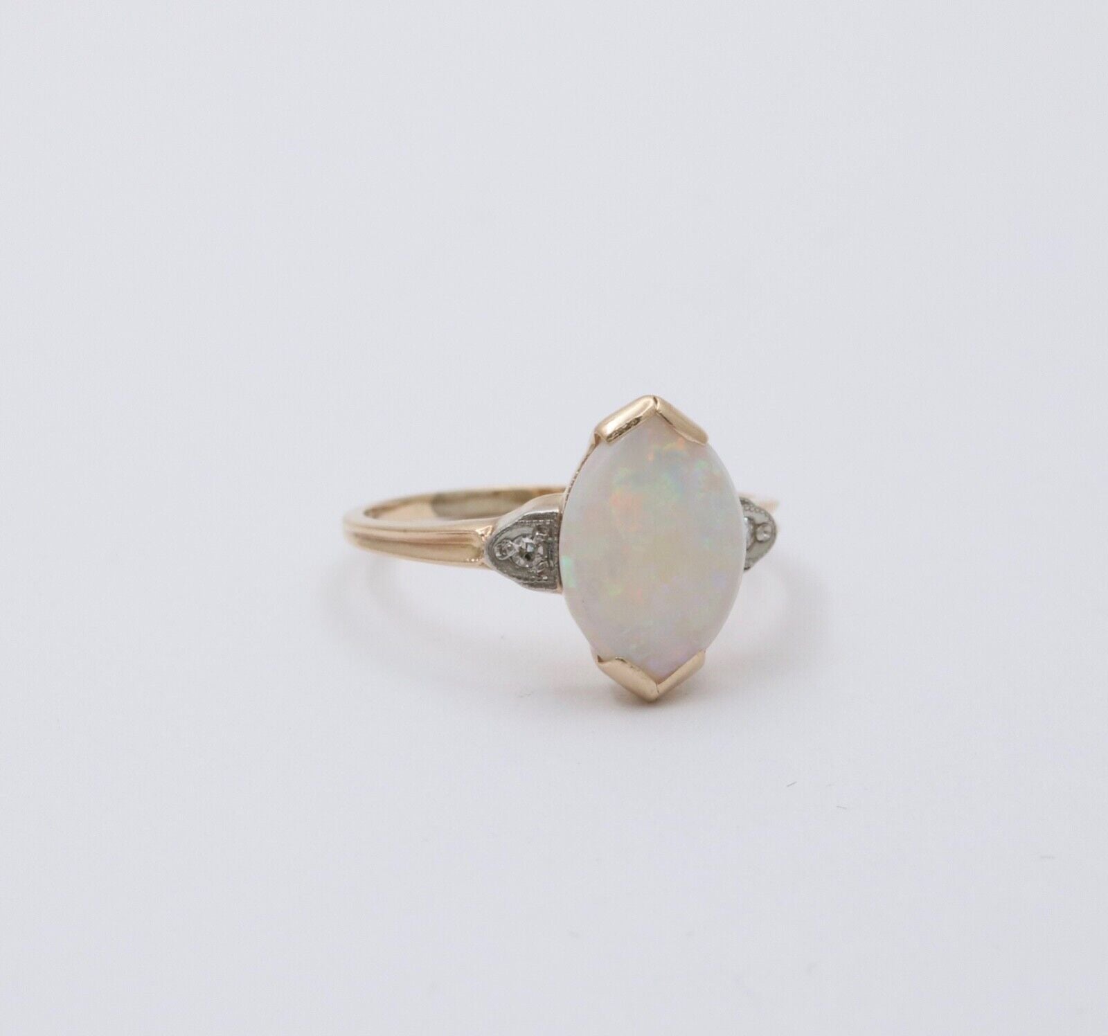 Art Deco 10K Yellow Gold Opal & Diamond Ring