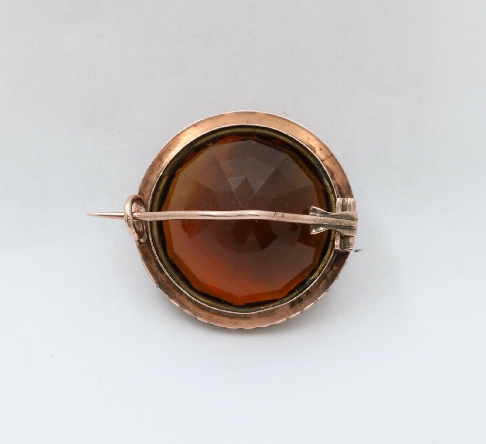 Vintage 14K Rose Gold Madeira Citrine Seed Pearl Halo Brooch.