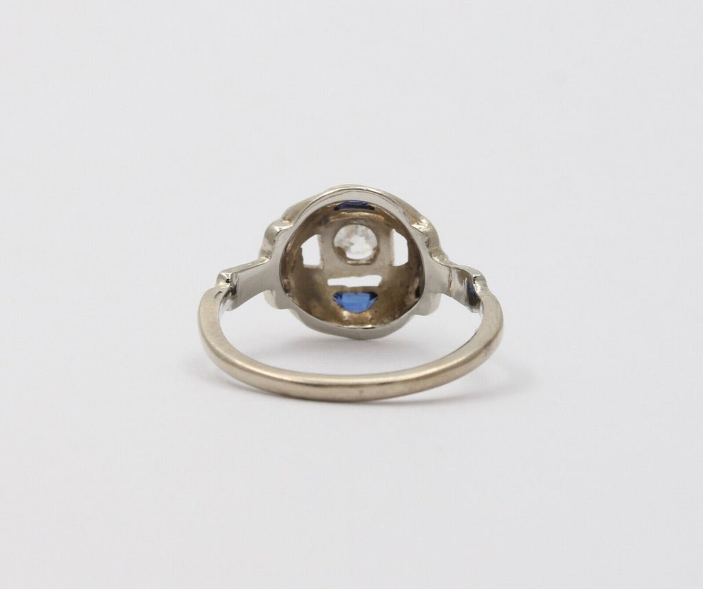 Art Deco Diamond Sapphires 18K White Gold Engagement Cocktail Ring