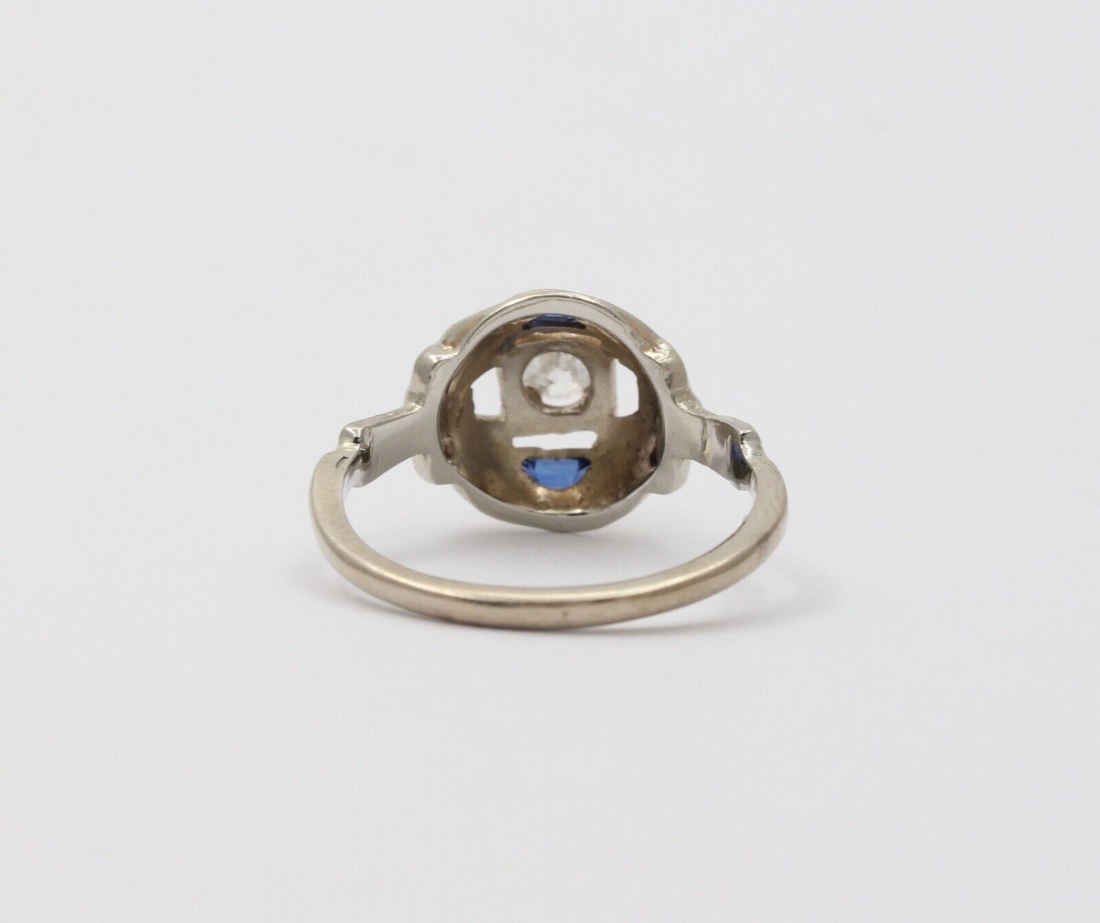Art Deco Diamond Sapphires 18K White Gold Engagement Cocktail Ring