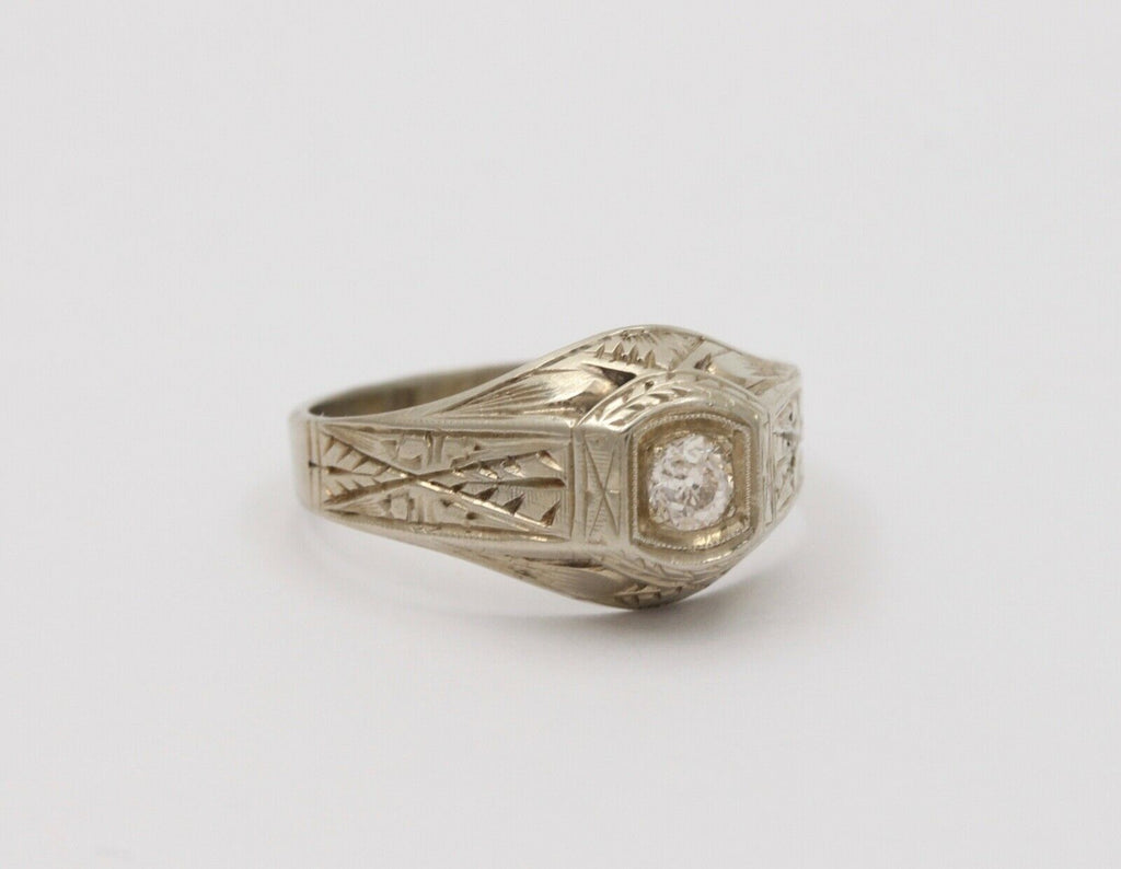 Art Deco Diamond 18K White Gold Ring Band, Engagement Ring