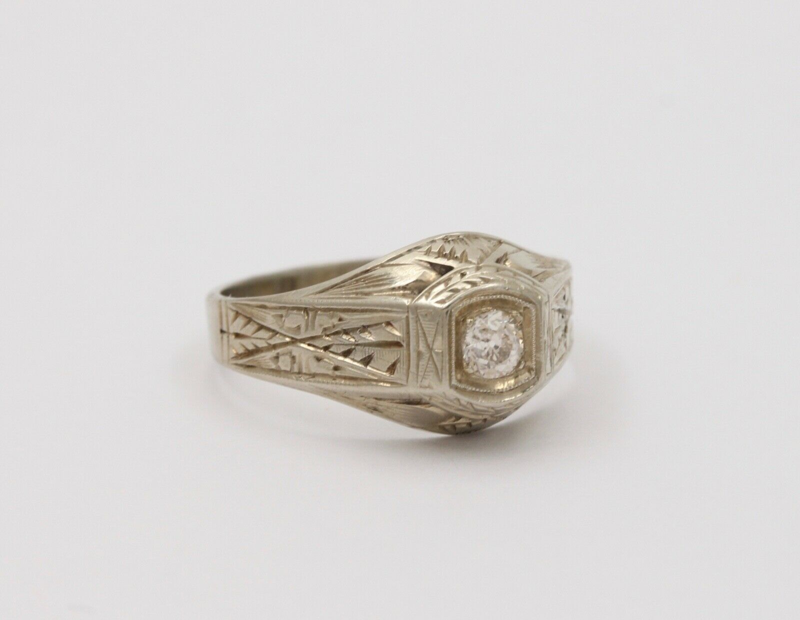 Art Deco Diamond 18K White Gold Ring Band, Engagement Ring