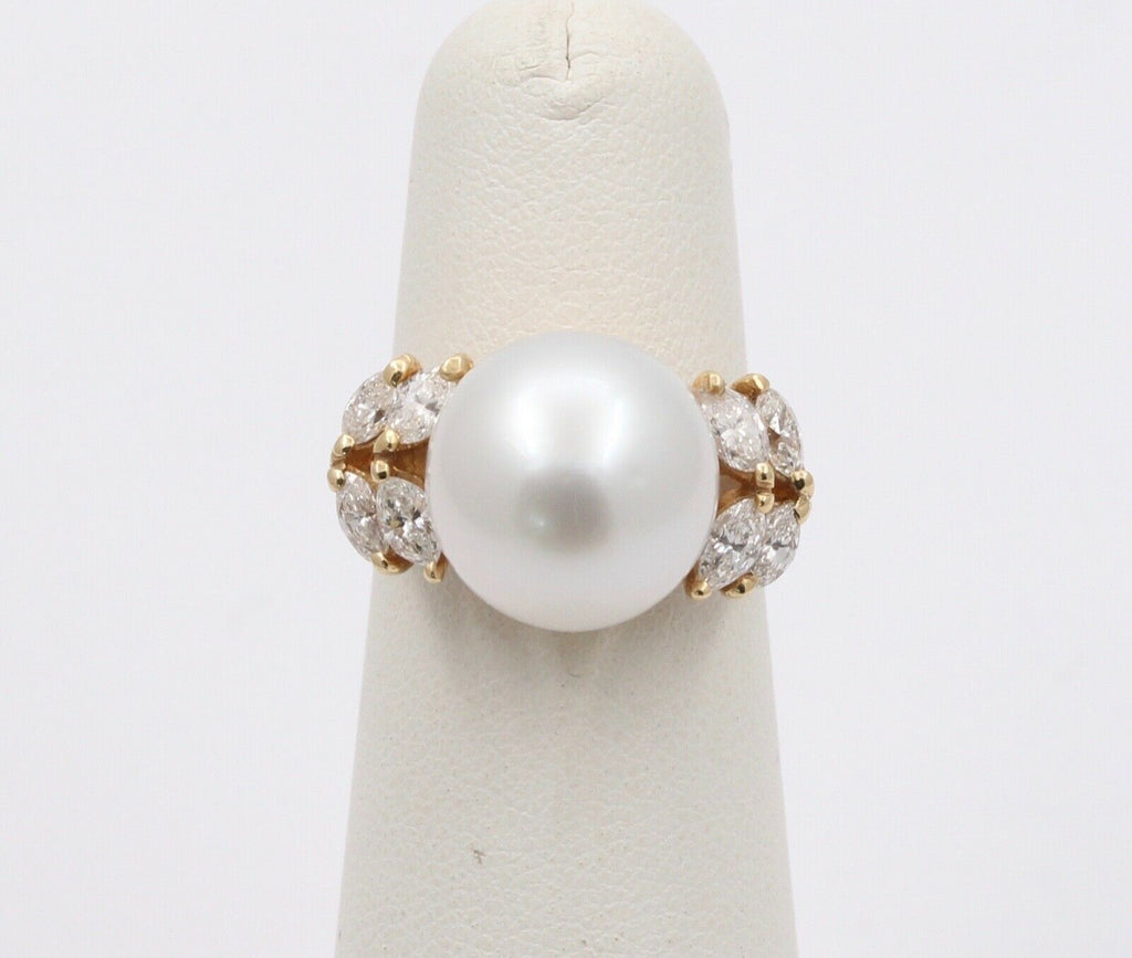 Vintage South Sea Pearl Diamonds 14K Yellow Gold Cocktail Ring