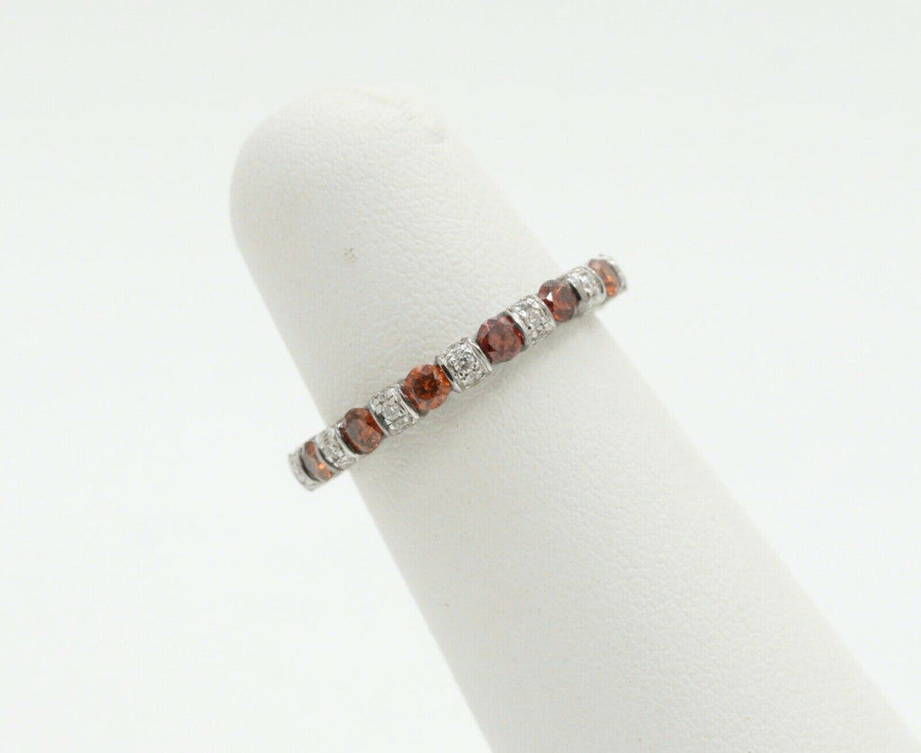 Ladies 18K White Gold White and Orange Diamonds Stacking Eternity Band