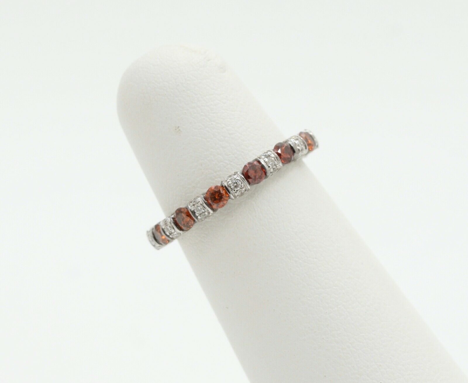 Ladies 18K White Gold White and Orange Diamonds Stacking Eternity Band