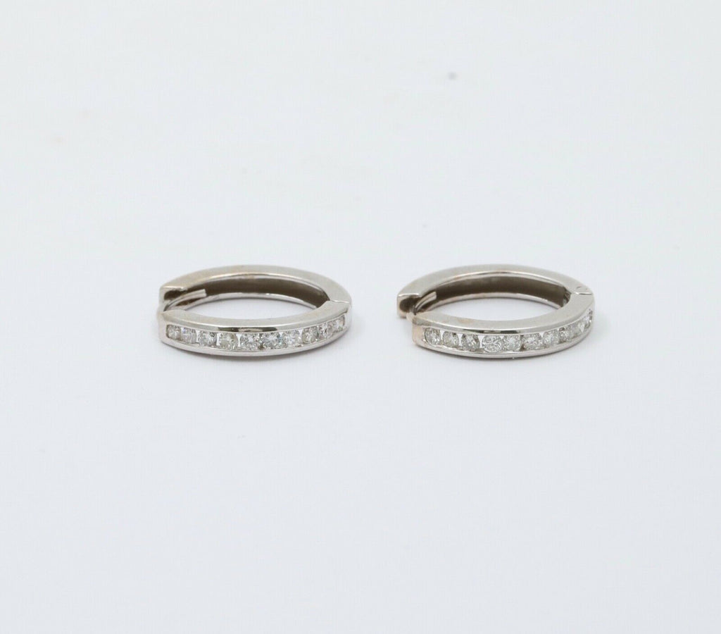 Mini Channel-Set 14K White Gold Diamond Huggie Hoop Earrings