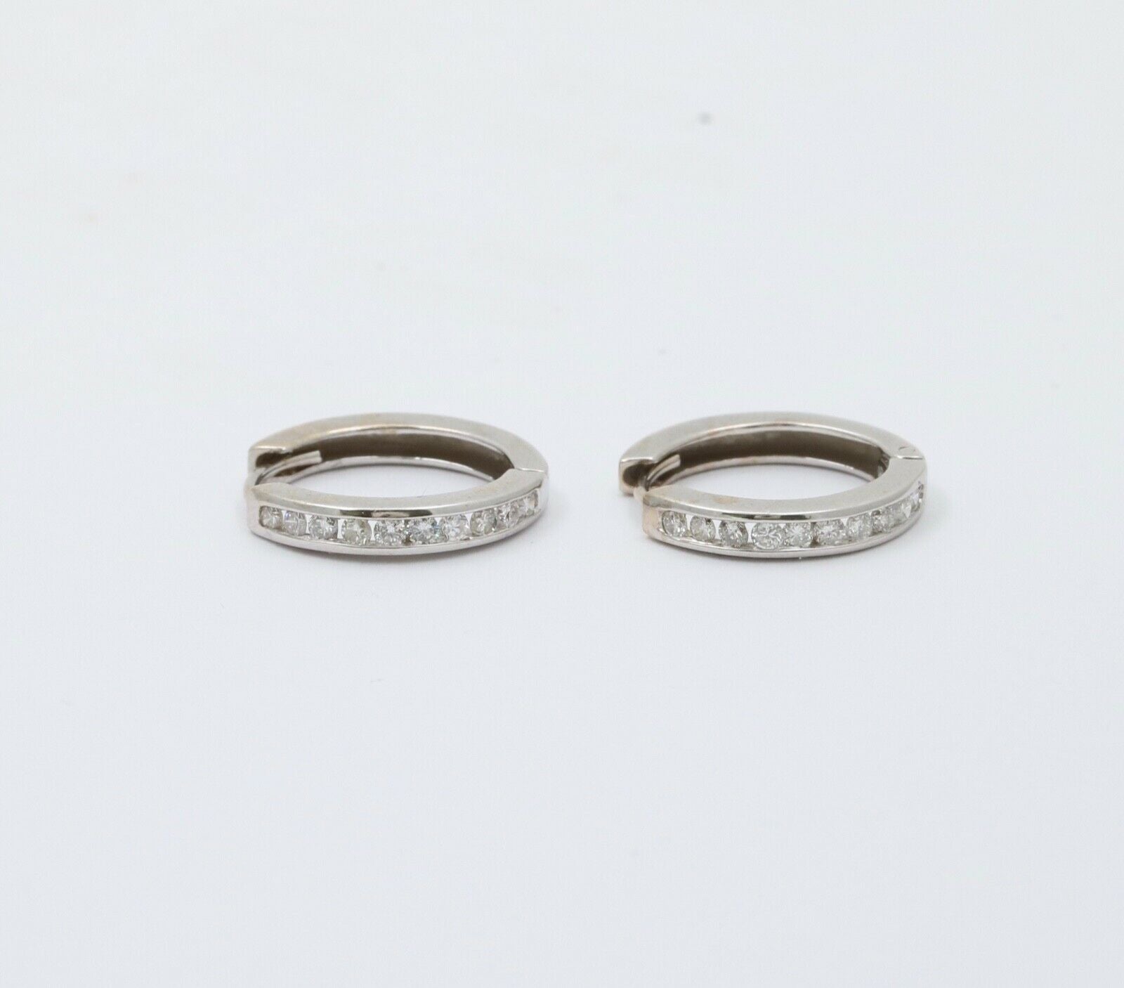 Mini Channel-Set 14K White Gold Diamond Huggie Hoop Earrings