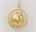 Vintage Spinning Globe Rubies 14K Yellow Gold Pendant Charm