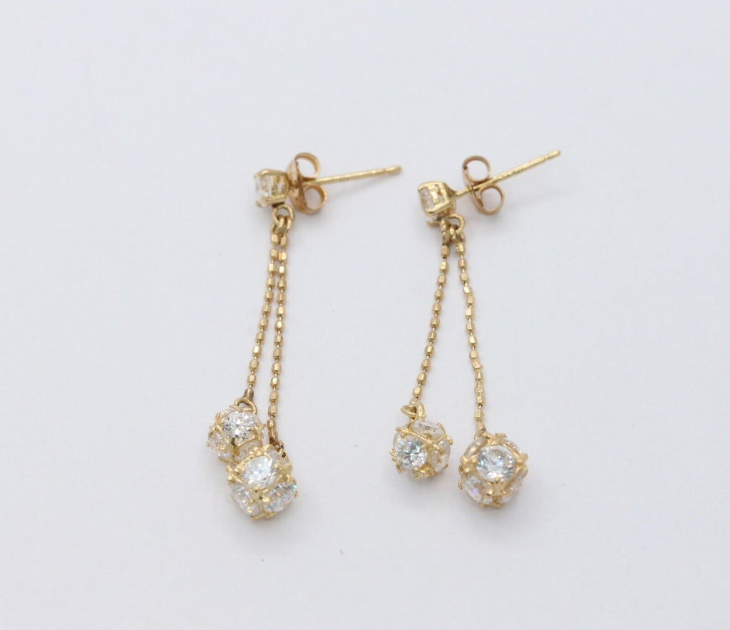 14K Yellow Gold Cubic Zirconia Dangling Drop Earrings