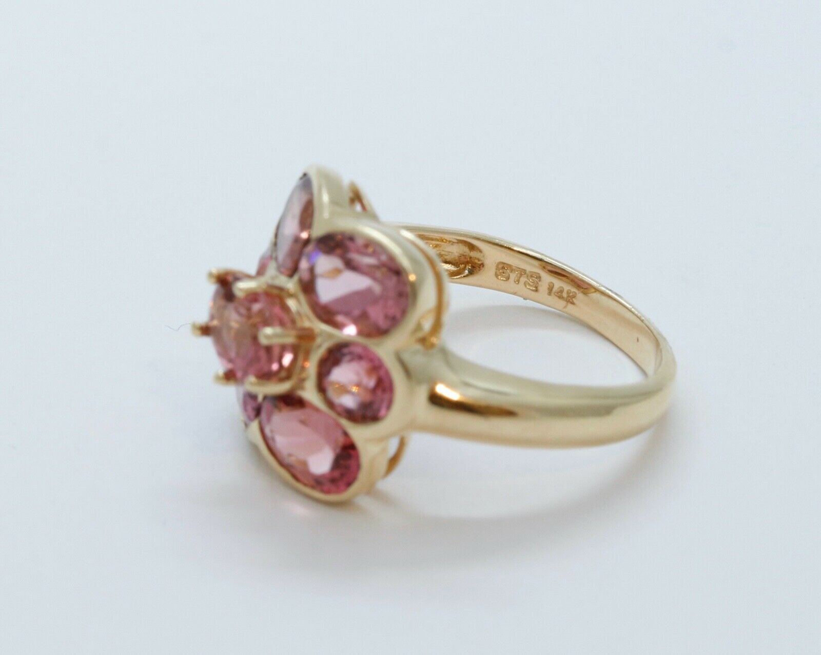 Vintage Pink Tourmaline Flower 14K Yellow Gold