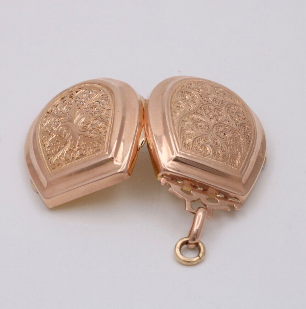 Vintage 18K Rose Gold Heavy Chased fleur de lis Locket Pendant