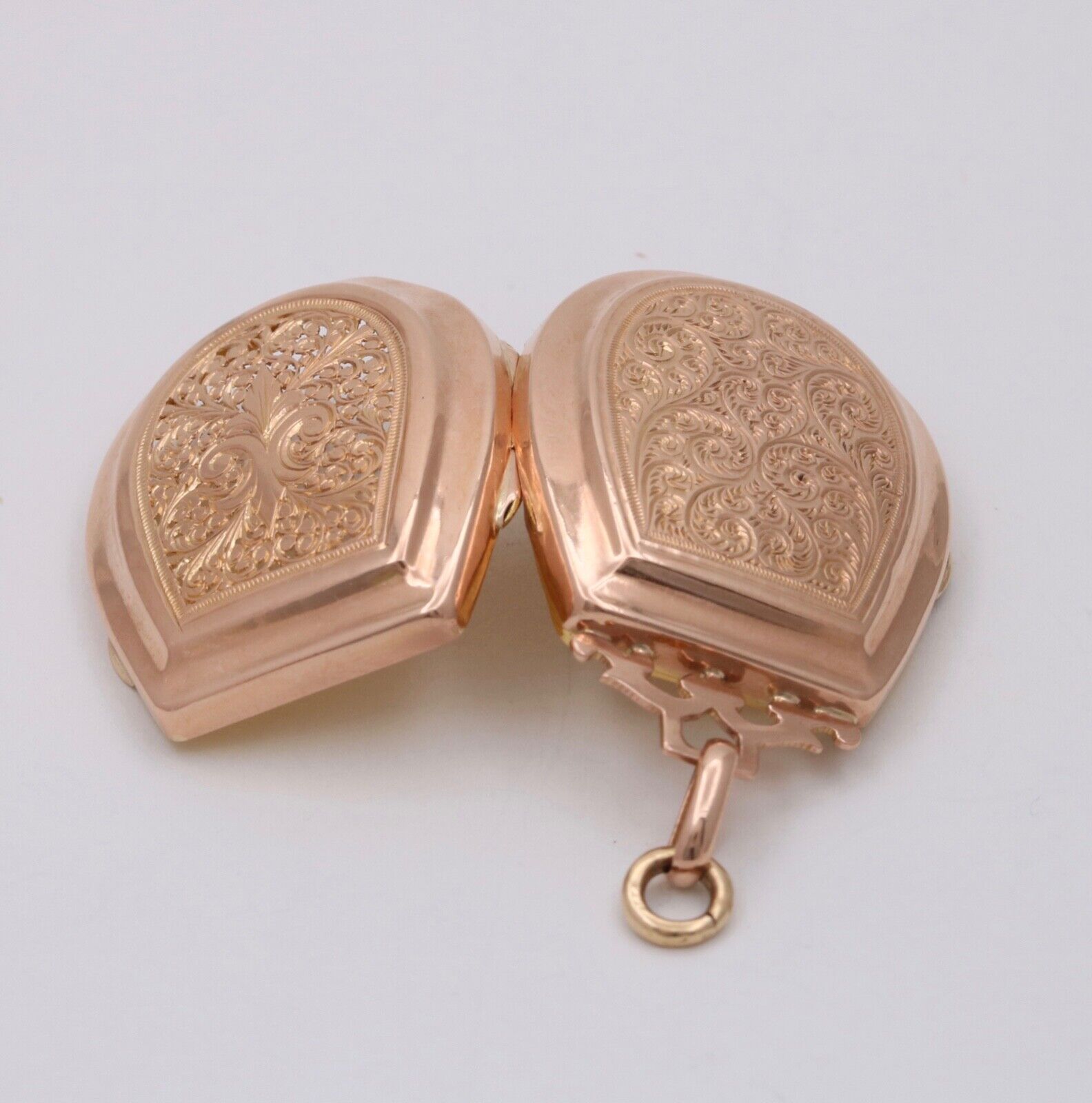 Vintage 18K Rose Gold Heavy Chased fleur de lis Locket Pendant