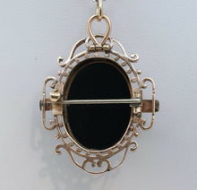 Load image into Gallery viewer, Victorian Cameo 14K Rose Gold Onyx Brooch Pendant Pin
