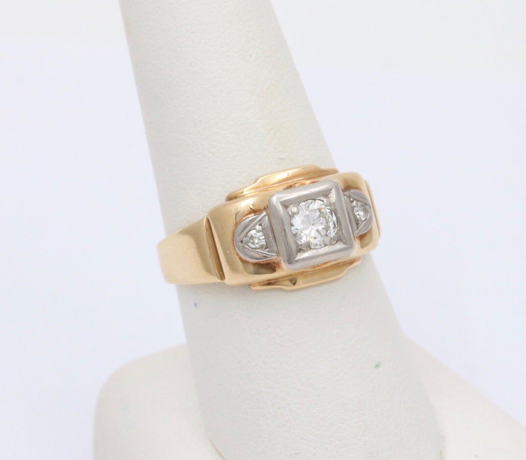 Vintage 14K Two Tone Gold Diamond Ring Band. Unisex Ring.
