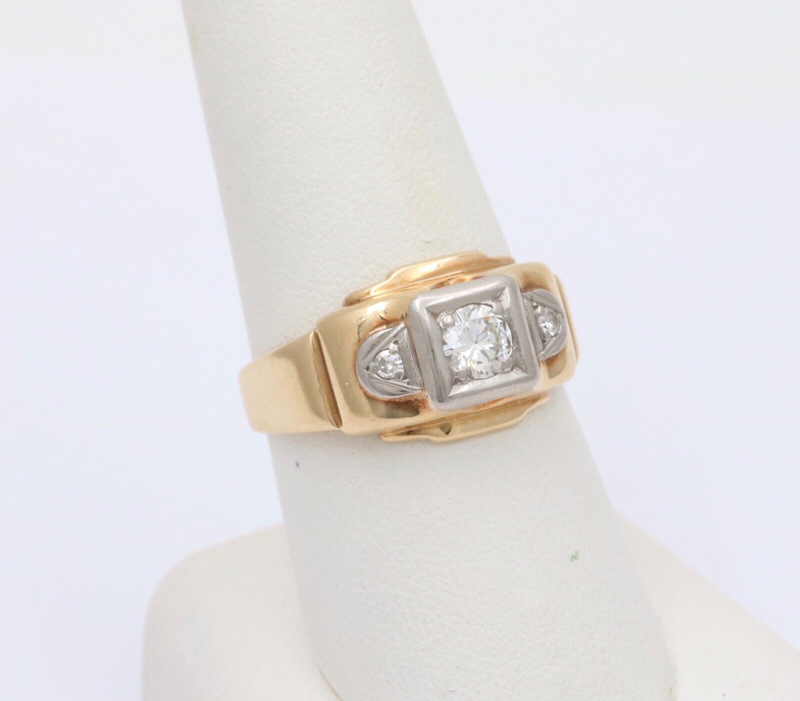 Vintage 14K Two Tone Gold Diamond Ring Band. Unisex Ring.