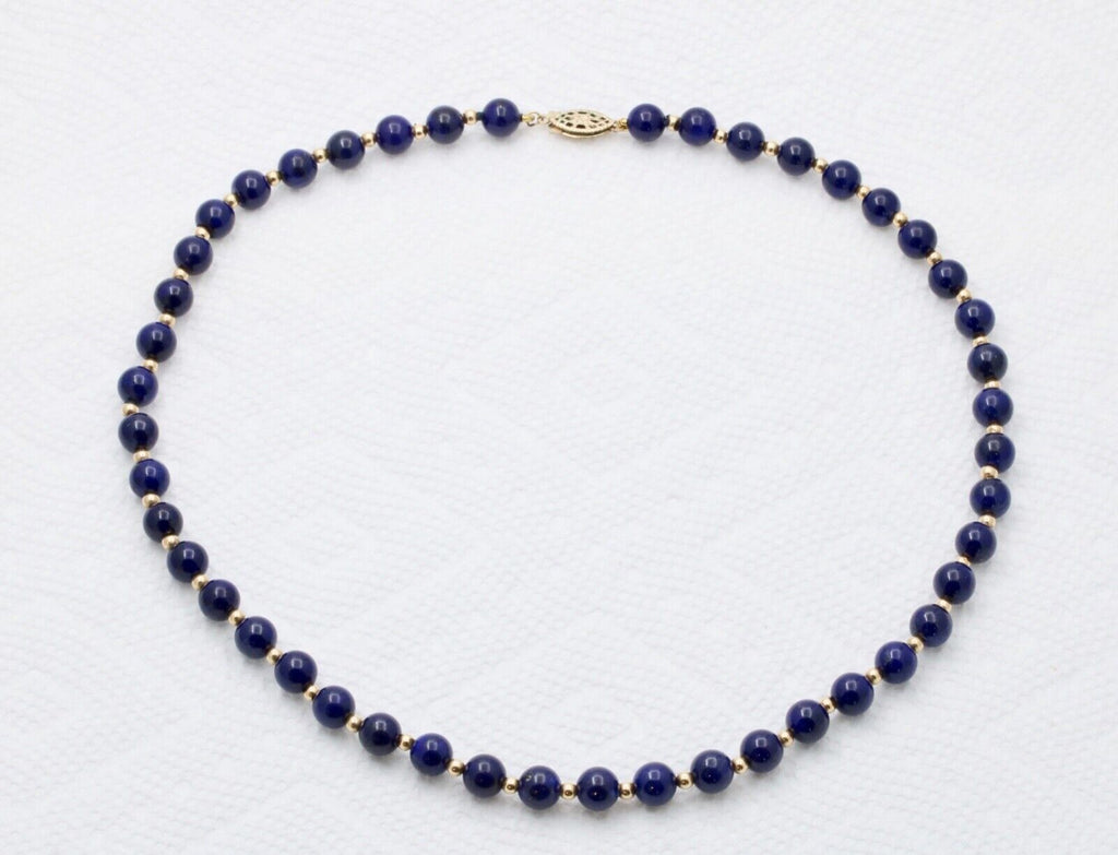 Vintage Lapis Lazuli 14K Yellow Gold Necklace