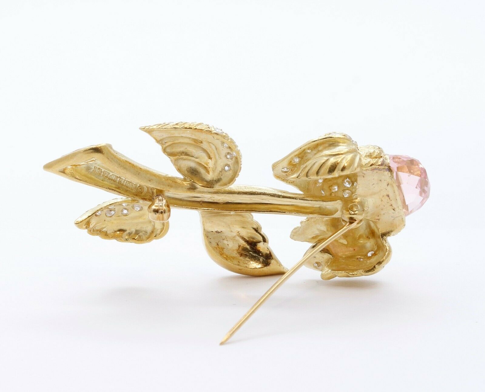Judith Ripka Vintage 18K Yellow Gold Pink Topaz Citrine Diamond Floral Brooch