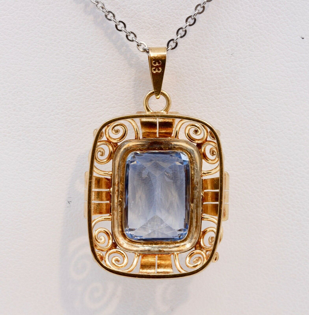Mid Century Emerald Cut Topaz 9K Yellow Gold Pendant