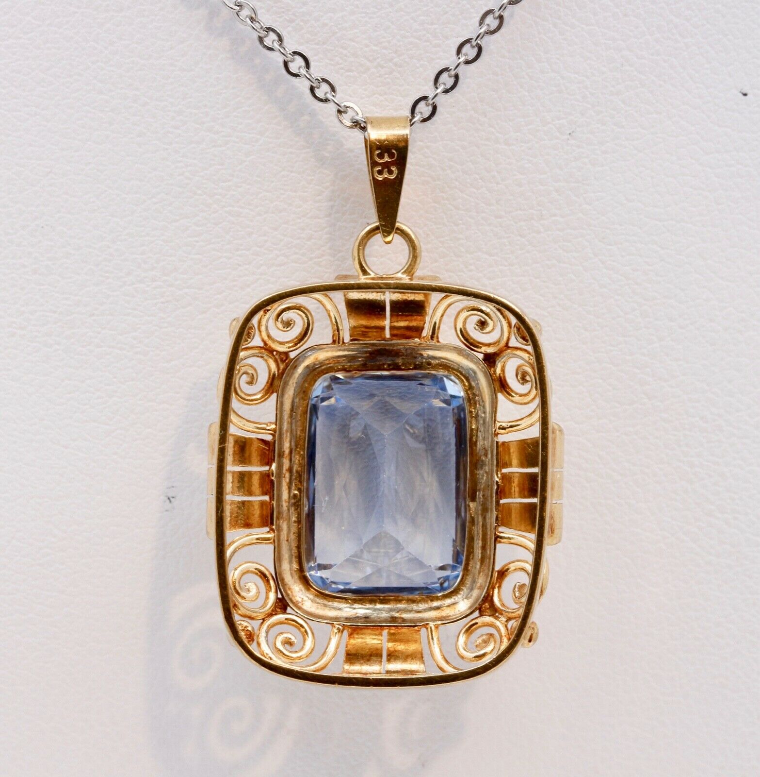 Mid Century Emerald Cut Topaz 9K Yellow Gold Pendant