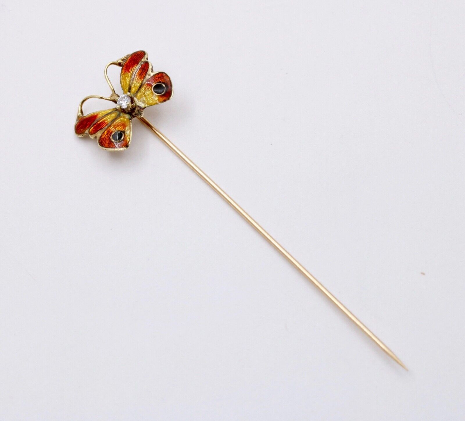 Vintage Diamond Enamel Butterfly Stick Pin