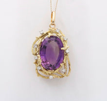 Load image into Gallery viewer, Beautiful Vintage Amethyst Diamonds 18K Yellow Gold Vines Pendant
