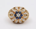 Italian Vintage High Dome Cluster Ring Sapphires Diamonds 18K YG WG Ring