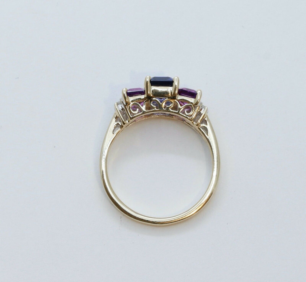 Vintage Tourmaline Tanzanite Diamonds 10K Yellow Gold Ring