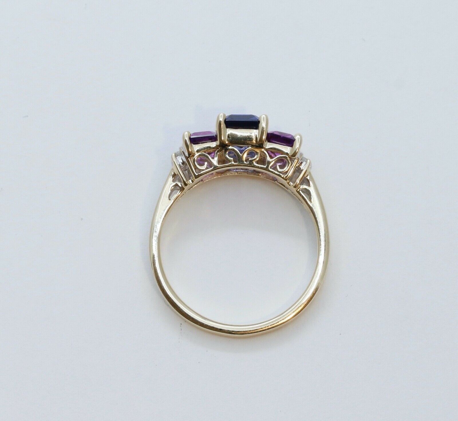 Vintage Tourmaline Tanzanite Diamonds 10K Yellow Gold Ring