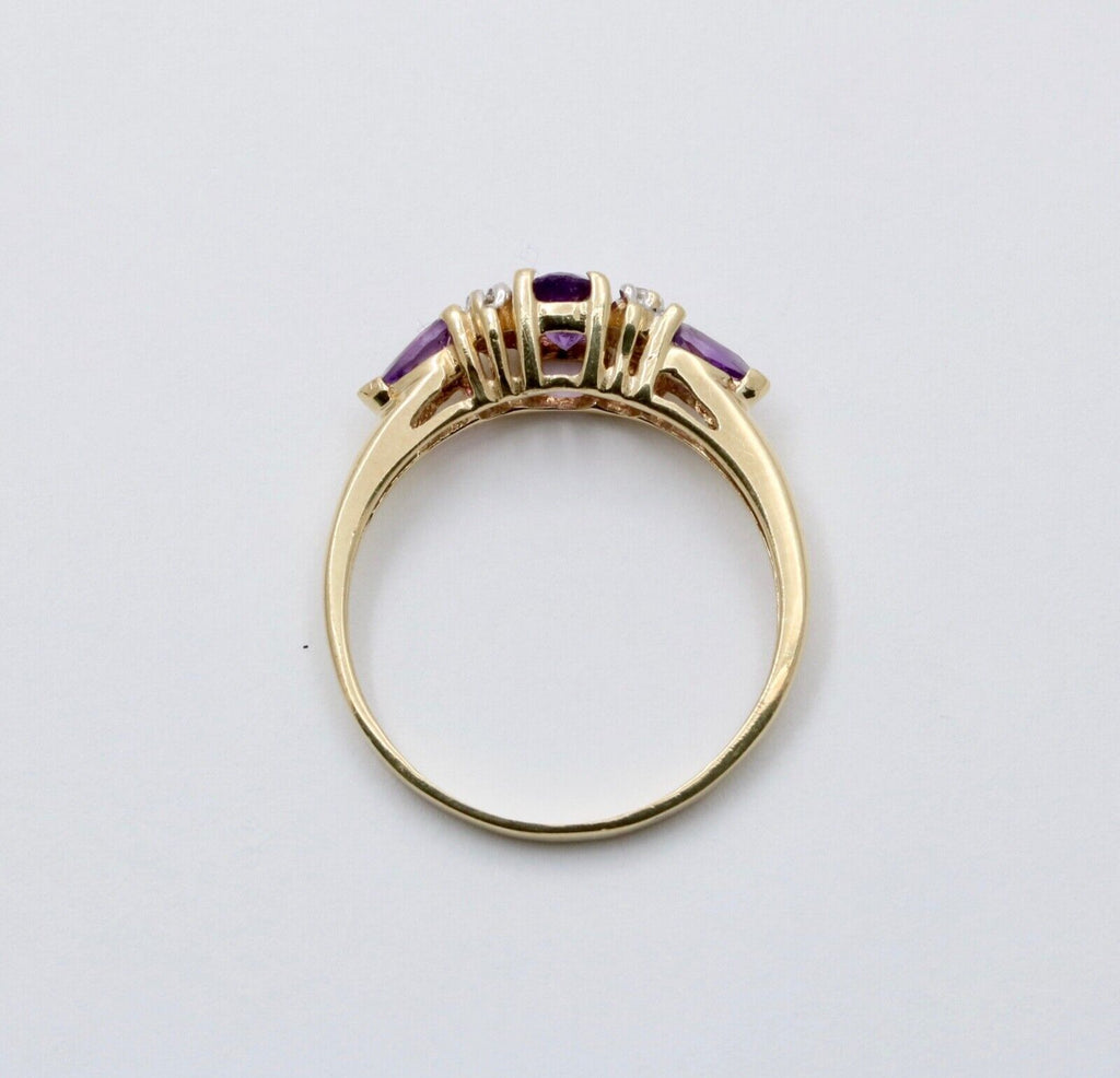 Vintage Amethyst Diamonds 10K Yellow White Gold Ring