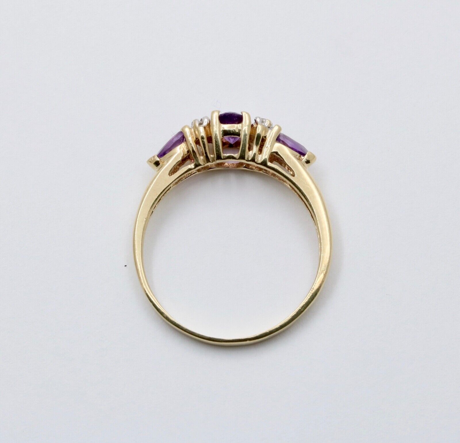 Vintage Amethyst Diamonds 10K Yellow White Gold Ring