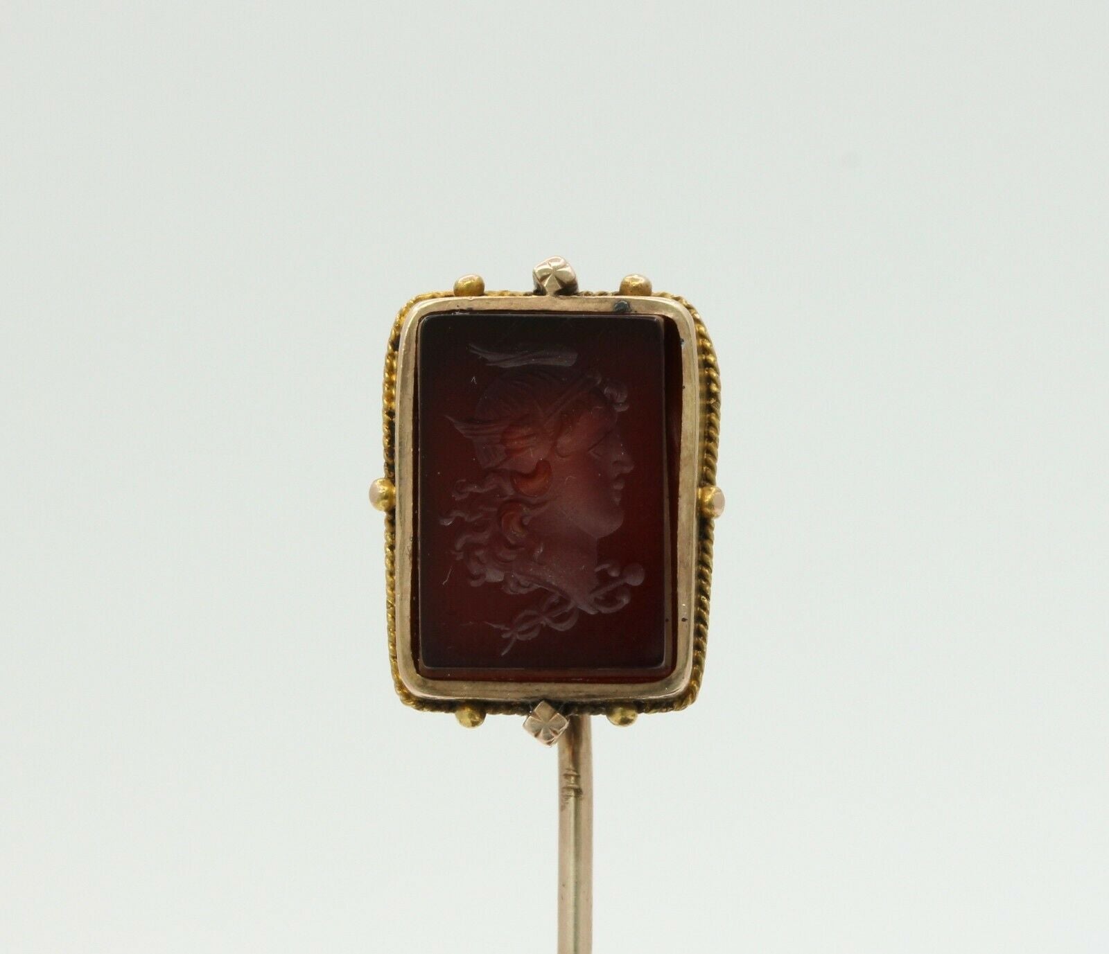Vintage 10K Yellow Gold Sard Intaglio Stick Pin