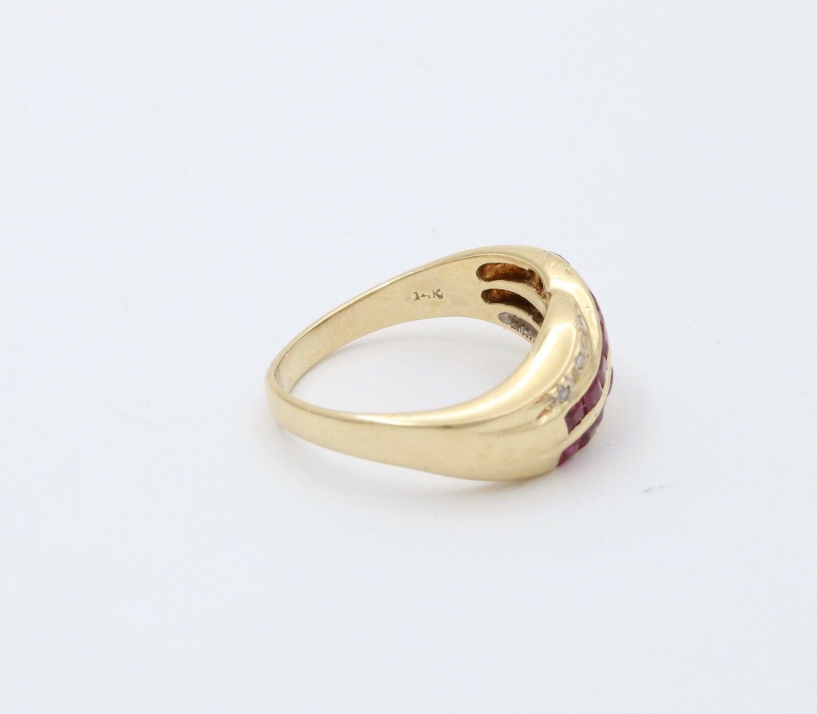 Vintage 14K Yellow Gold Ruby & Diamond Infinity Ring Band
