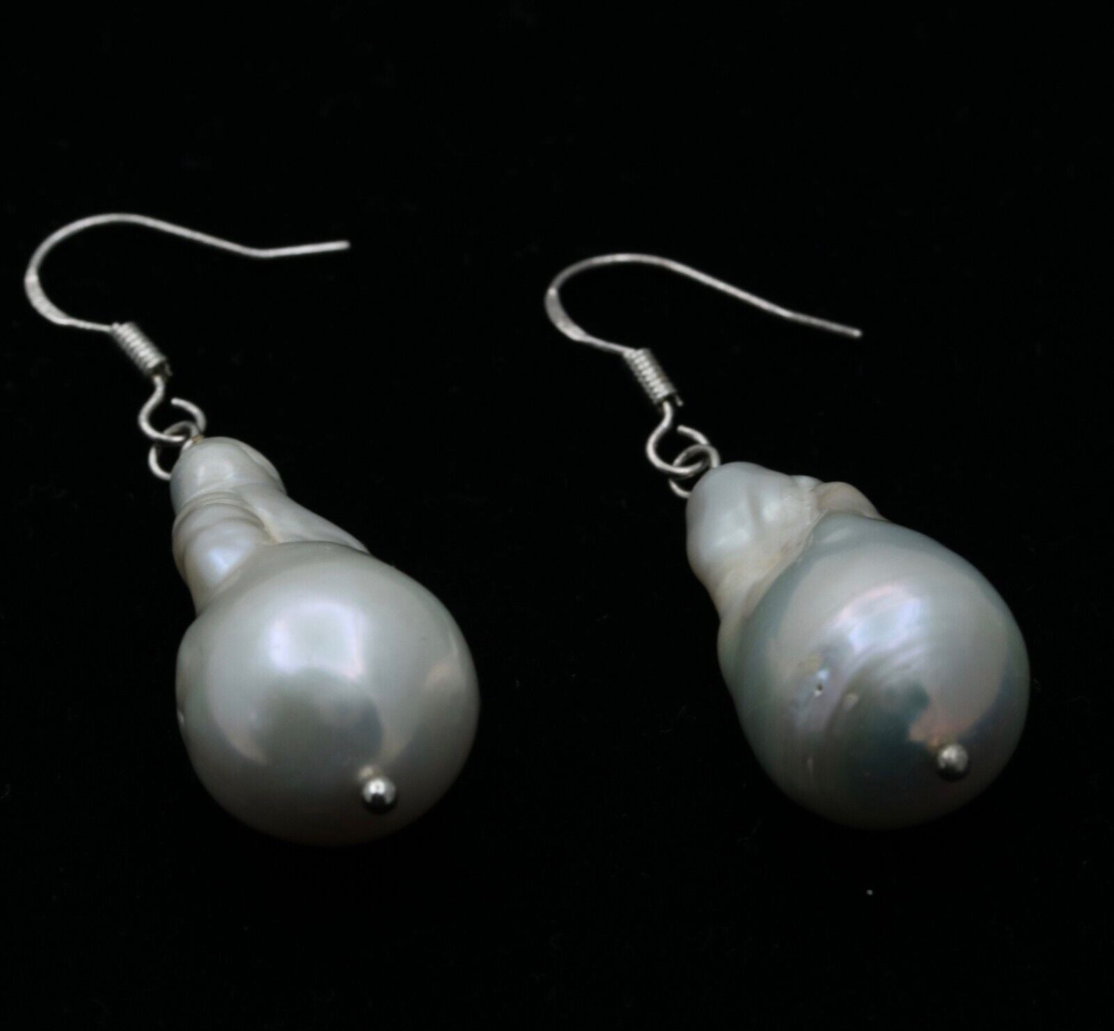 Vintage Baroque Saltwater Pearl 14K White Gold Earrings
