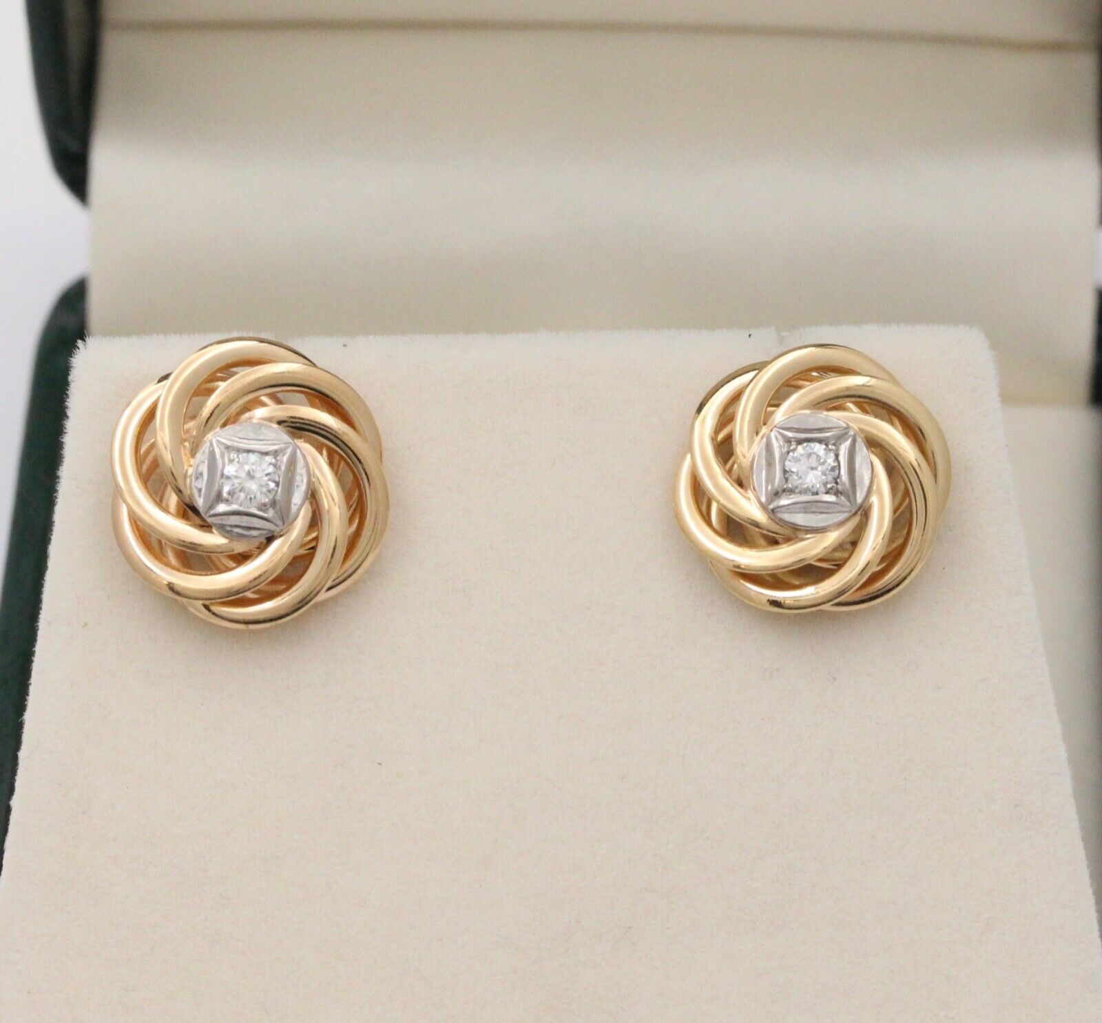 Vintage Pinwheel Diamond 14K Yellow White Gold Earrings
