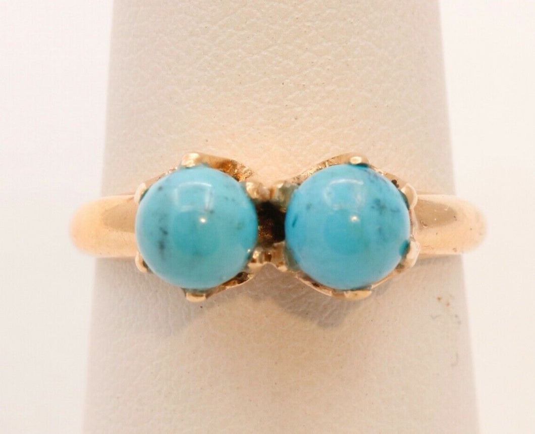 Victorian Ladies Twin Turquoise 14K Yellow Gold Ring